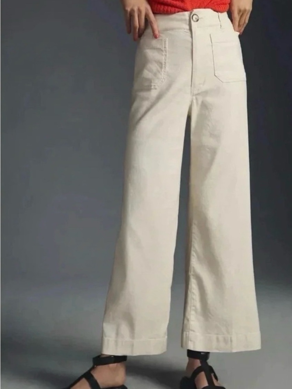 Maeve Anthropologie The Collette Wide-Leg Cropped Pants in Cream